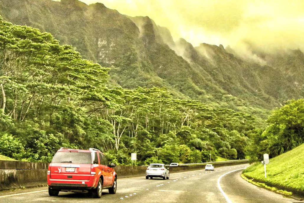 Oahu Highway To Pali Tunnel Koolau Mountains