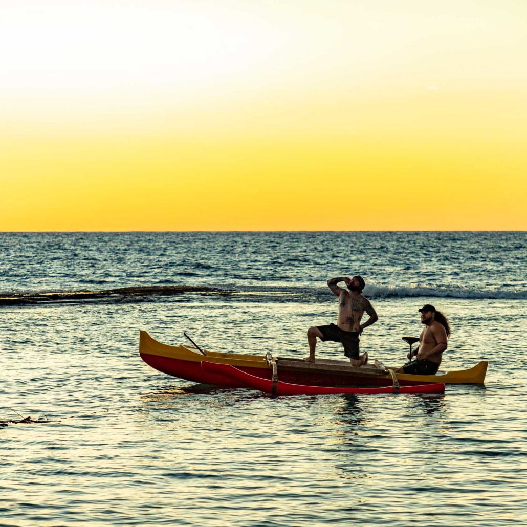 Paradise Cove Luau Beach Canoe Performers On Ocean Oahu 