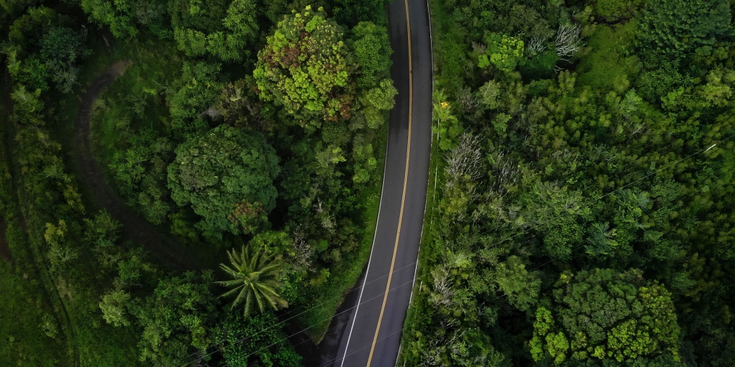 an aerial view of the famous road to hana hana highway