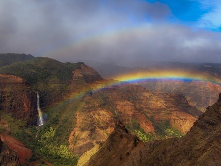 rainbow over waimea canyon in kauai hawaii