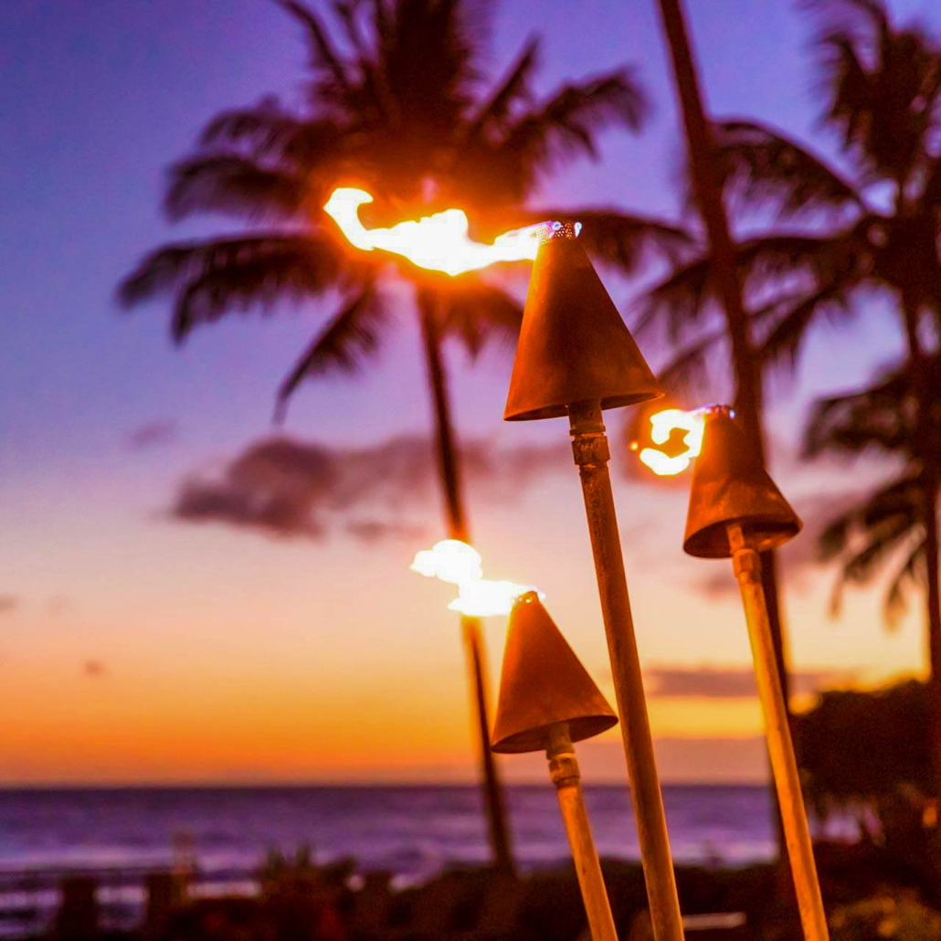 Waikoloa Beach Marriott Luau Sunset With Fire Torches Oahu Luau