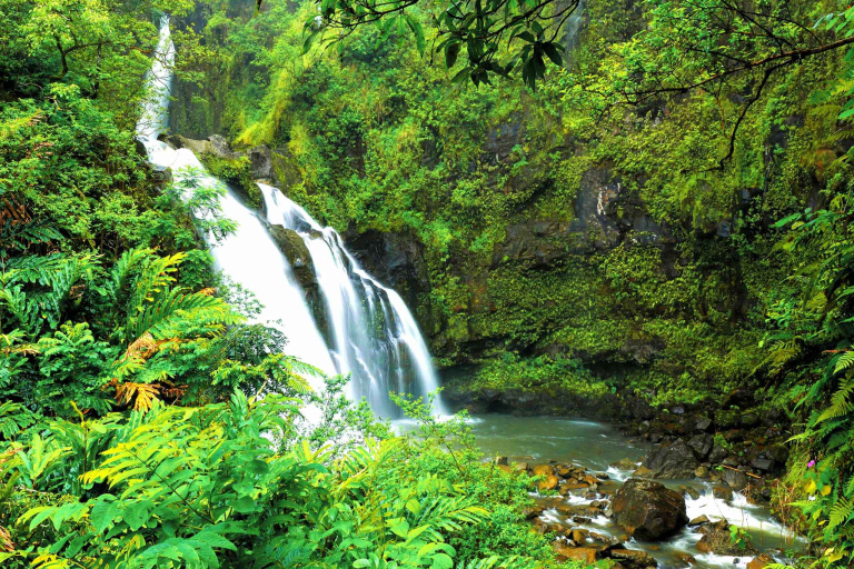 Waterfalls In Misty Rain Along The Road To Hana Maui Feature