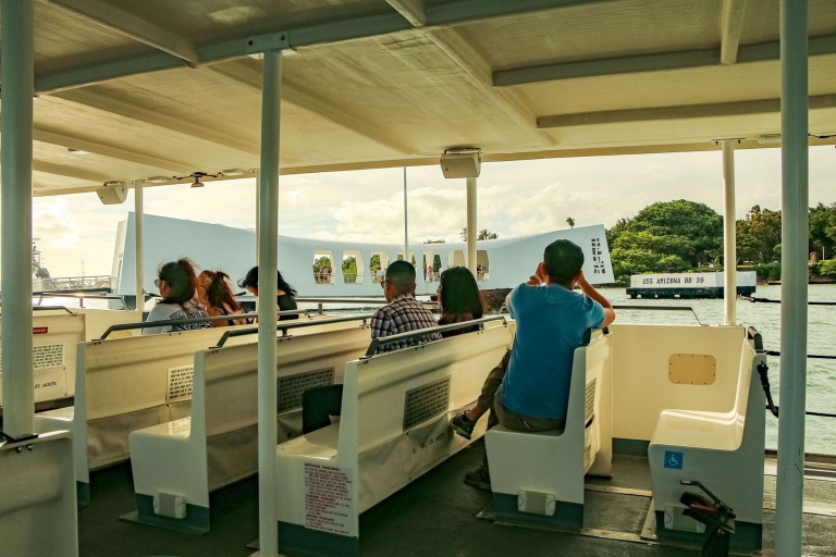 Arizona Memorial From Boat With Visitors