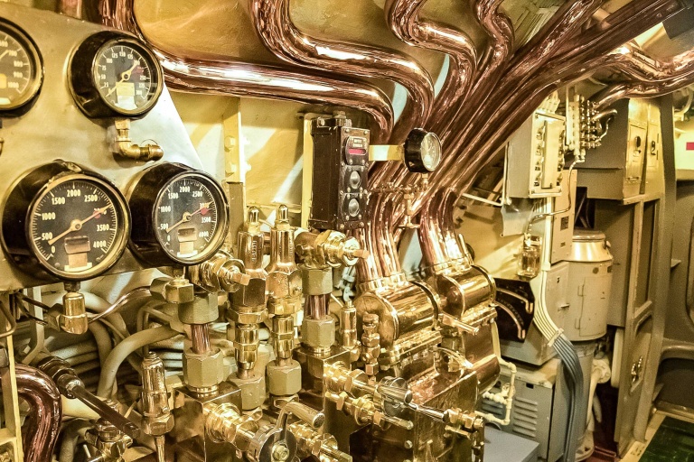 USS Bowfin Submarine Interior Gauges And Copper Piping