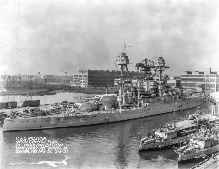 USS_Arizona_after_modernization_1931 by U.S. National Archive WK USS Arizona after modernization