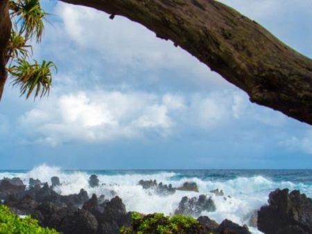 Waves crashing on coast Hawaii