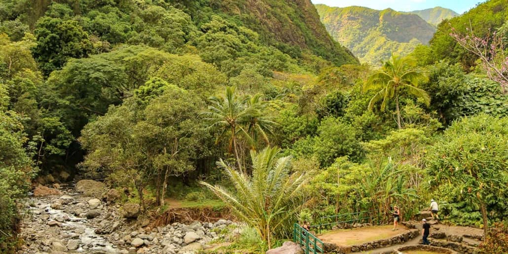 Iao Valley Stream and Village visitors