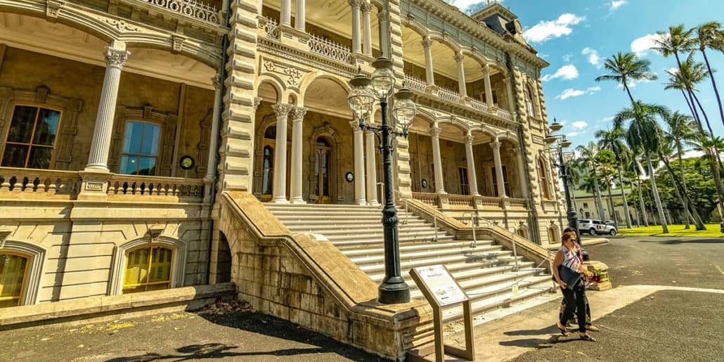 Iolani Palace Front Steps Visitors