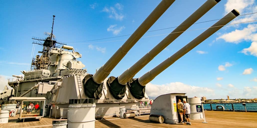 Pearl Harbor USS Missouri Battleship Guns Deck People