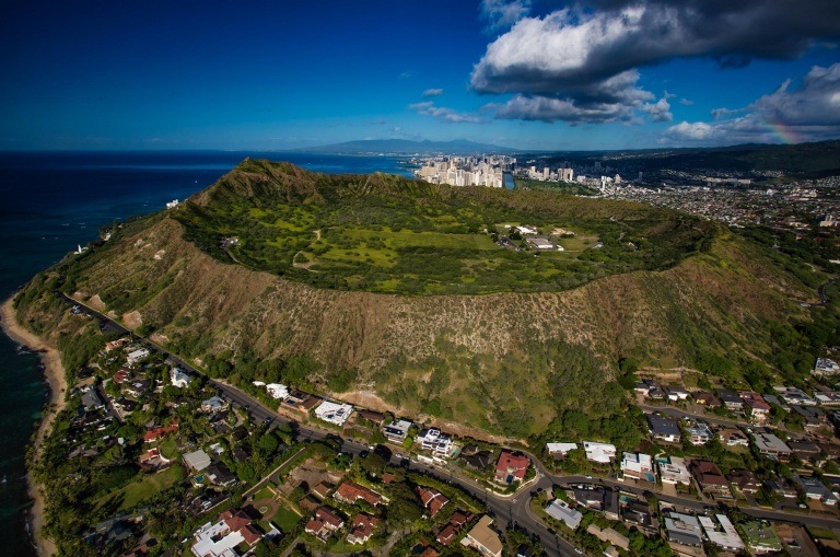 aerial shot of diamond head oahu hawaii