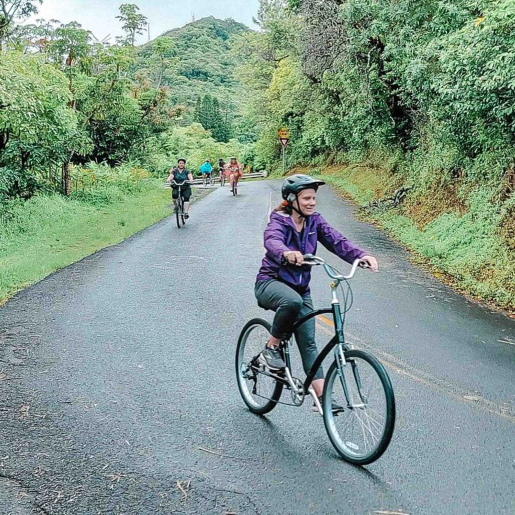 Bikehawaiitours Oahu Downhill Biking Adventure A Women Biking Downhill