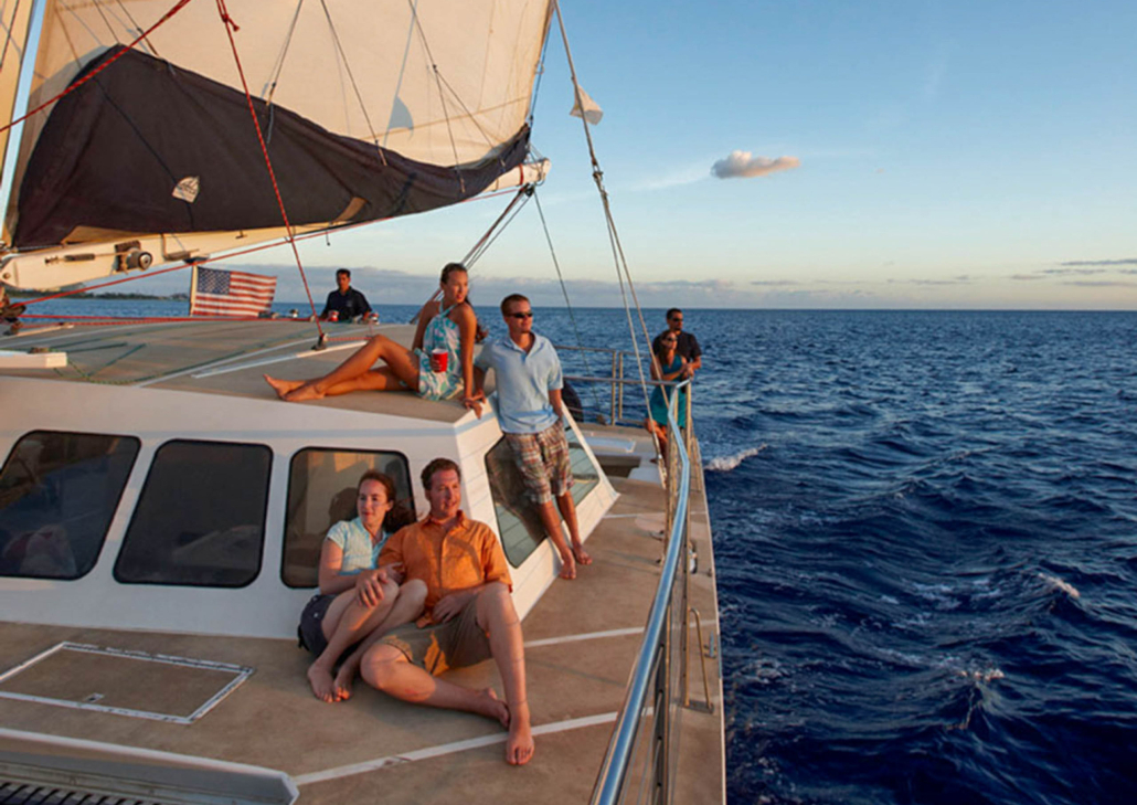 Hawaii Nautical Sunset Cruise Waikiki Sunset Cocktail Sail Group Of People On Boat 