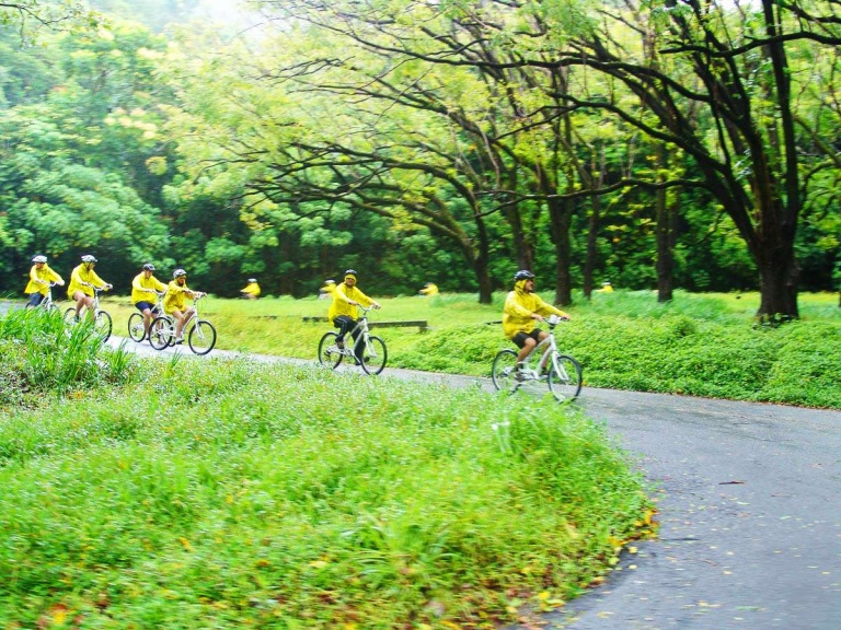 oahu downhill biking through the rainforest in rain