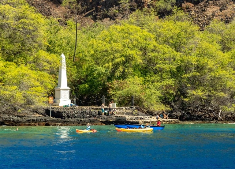 Capt Cook Monument Kayakers at Kealakekua Bay Big Island
