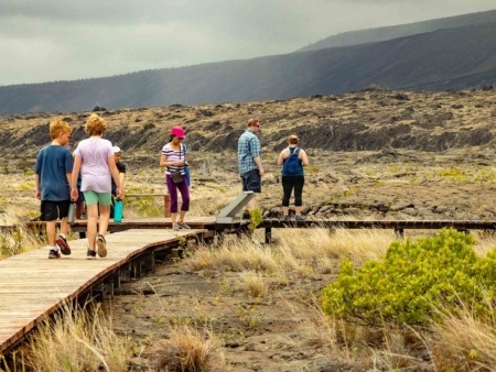 Hawaii Volcanoes National Park Petroglyphs Walkway Visitors Kids Big Island