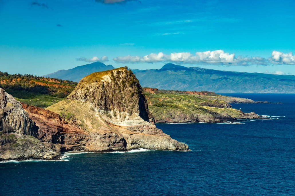 Helicopter Tour Maui West Maui Coastline at Kahakaloa Background Molokai Island