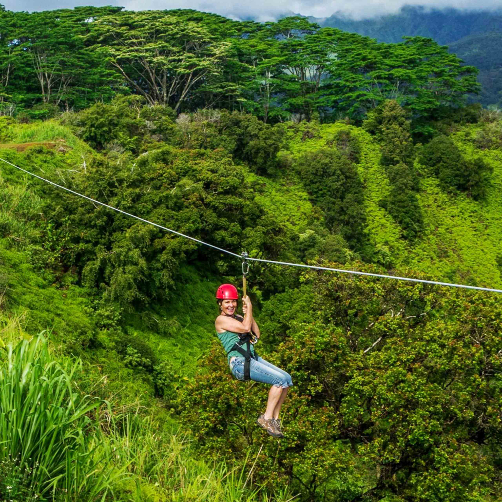 Kauai Lihue Zipline Flying Down The Mountainside Kauai Backcountry Adventures