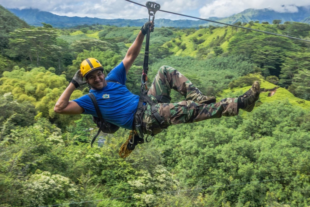 Man Blue Shirt Zipline Lihue