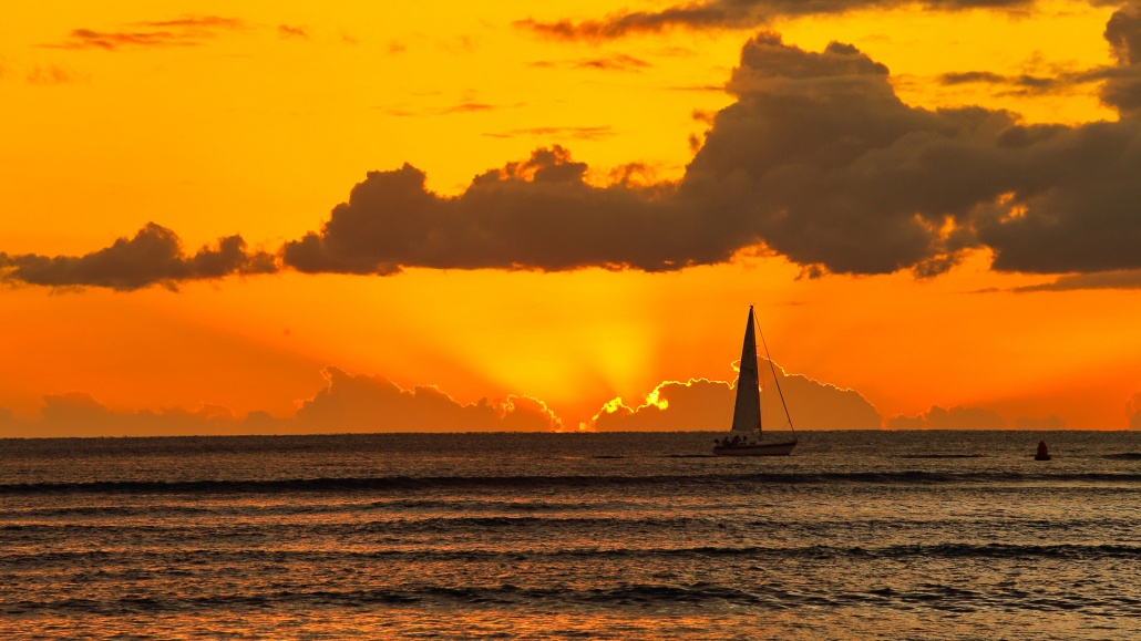 sunset of waikiki beach honolulu oahu hawaii