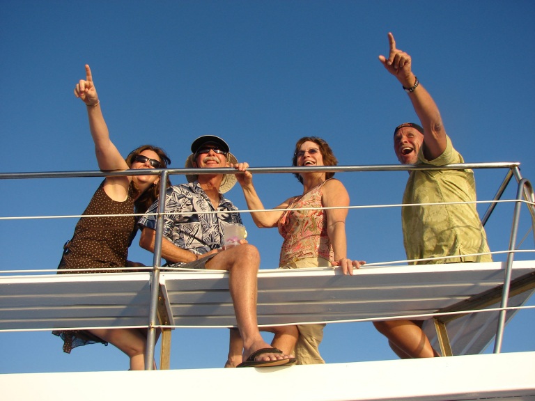 guests looking humpback whale from cruise body glove hawaii