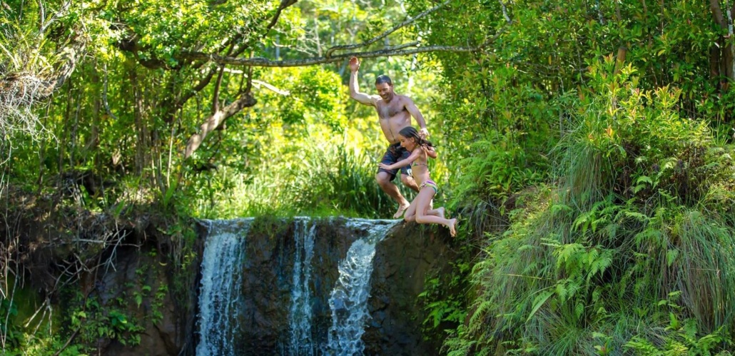Jump With Family Waterfalls Princeville Ranch Kauai Header