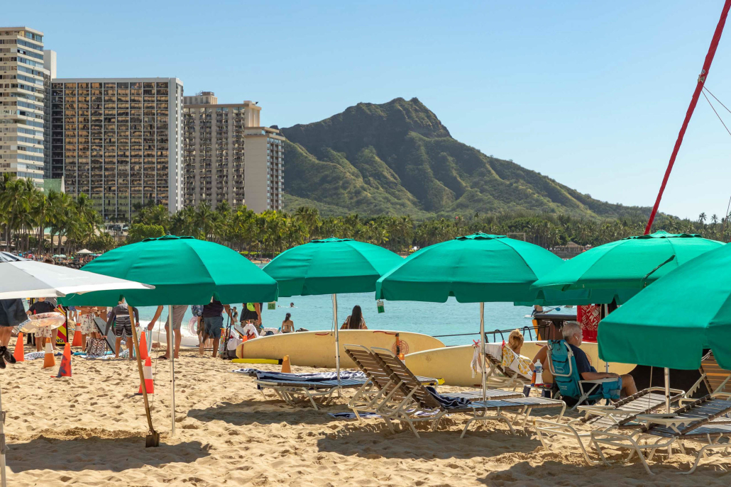 Outrigger Waikiki Hotel Umbrellas On Beach