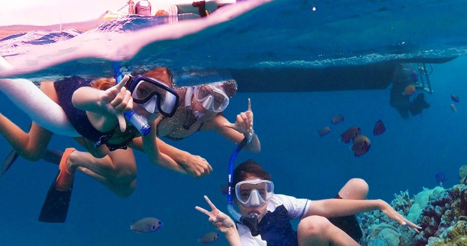 snorkeling on a beautiful reef known for the colorful coral variety of fish lanai maui hawaii ocean rafting