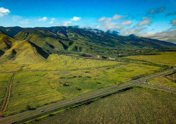Central Maui Aerial West Maui Mountains And Highway Intersection Fields
