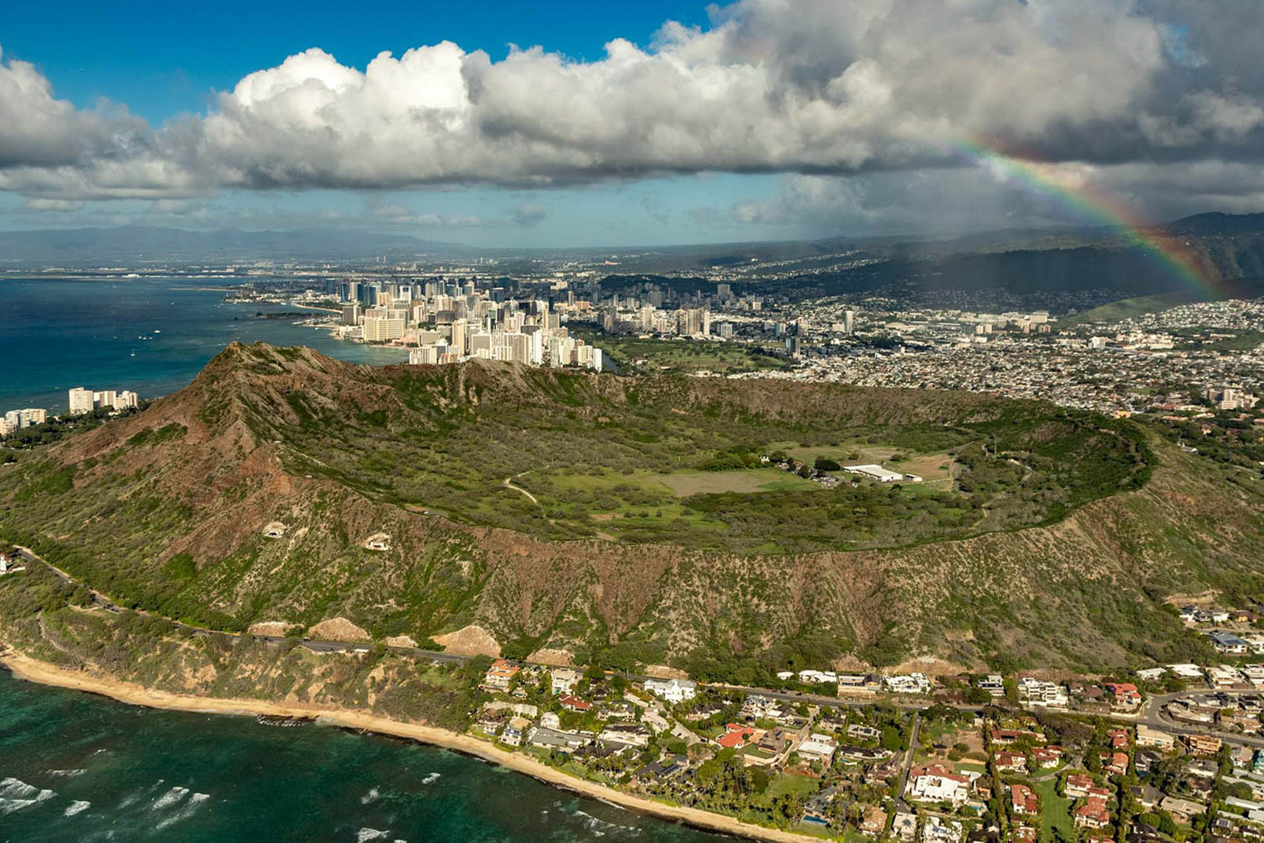 Diamond Head And Honolulu Rainbow