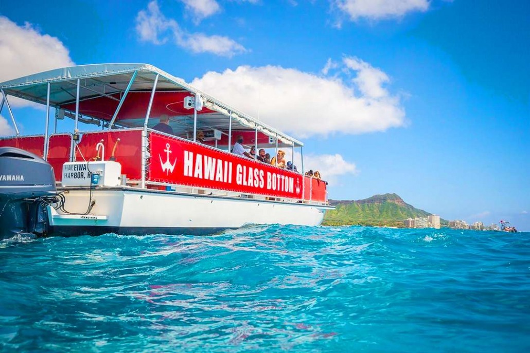 hawaii glass bottom boats  foot powered catamaran with on deck viewing ports through
