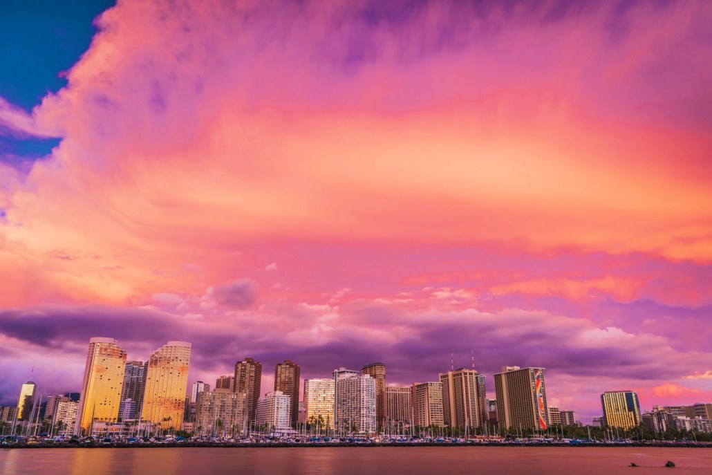 honolulu skyline at sunset oahu glass bottom boats sunset tour