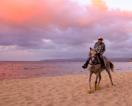 oahu north shore riding on horseback at sunset