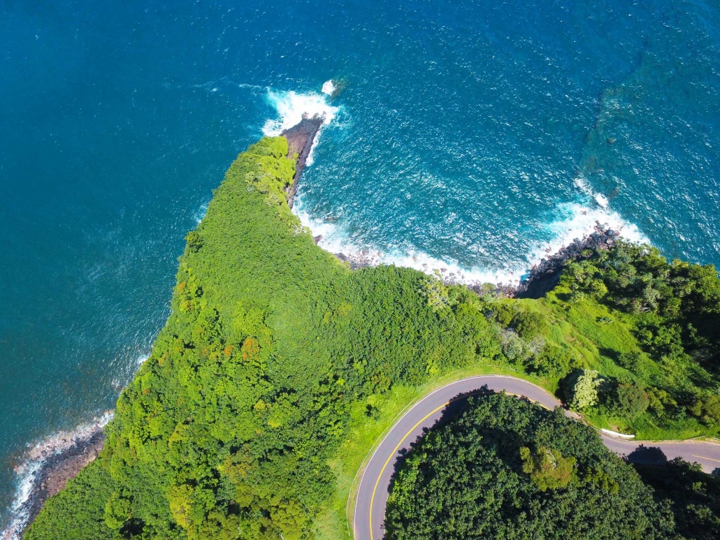 scenic coastal road from above hana maui