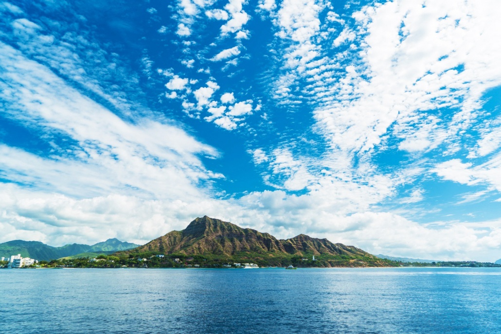 stunning views of diamond head crater from a glass bottom boats oahu sunset tour