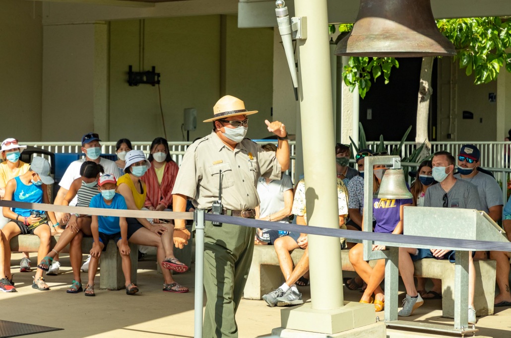 Pearl Harbor Visitor Center Ranger Telling Stories to Visitors Oahu