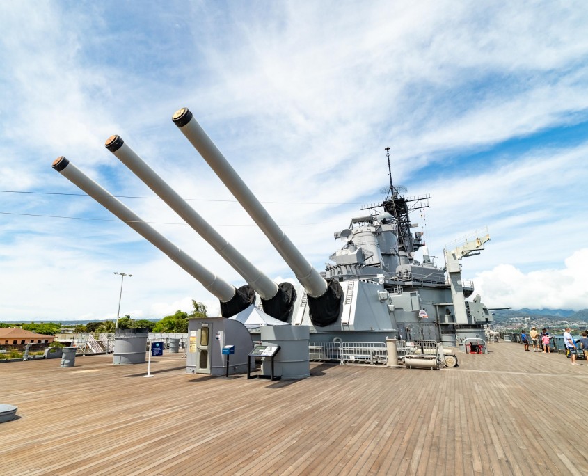 USS Missouri Stern Guns and Visitors Pearl Harbor Oahu