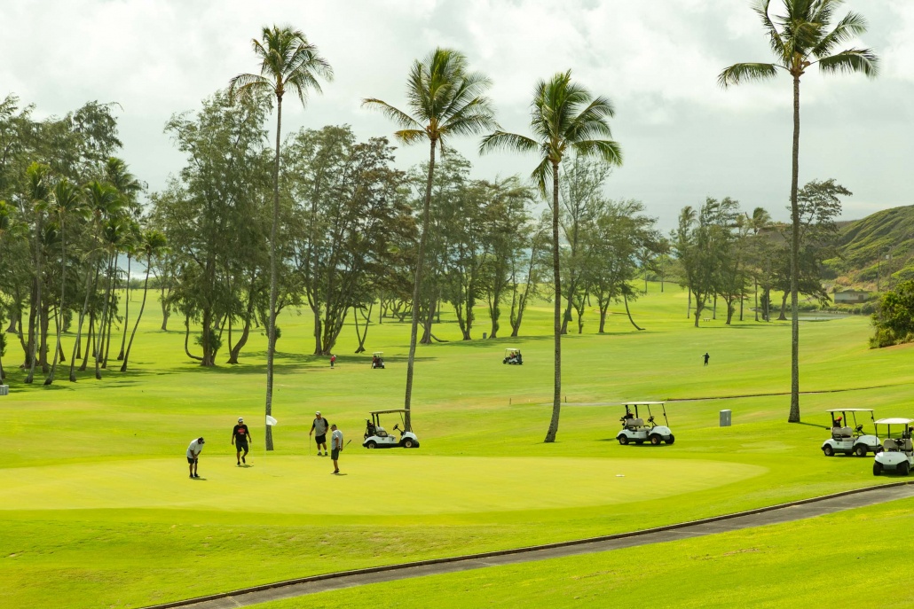 Waiehu Country Club Golfers on Green and Fairways Maui