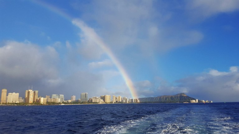 Views of Honolulu Skyline from Offshore Waikiki Sunset Sail and Pupu
