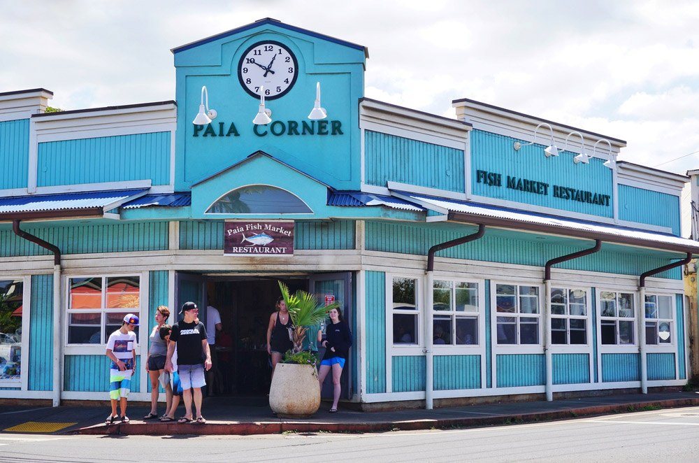 Visitors Standing Front of Paia Fish Market Restaurant