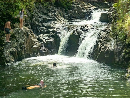 Hawaian Style Road to Hana Waterfall Swim Kids and Visitor Maui