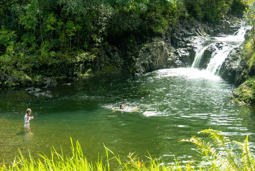 Road to Hana Visitors at Waterfall Swim Maui