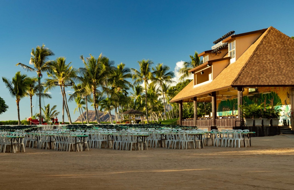 Paradise-Cove-Luau-Gounds-and-Seating-at-Sunset-Oahu