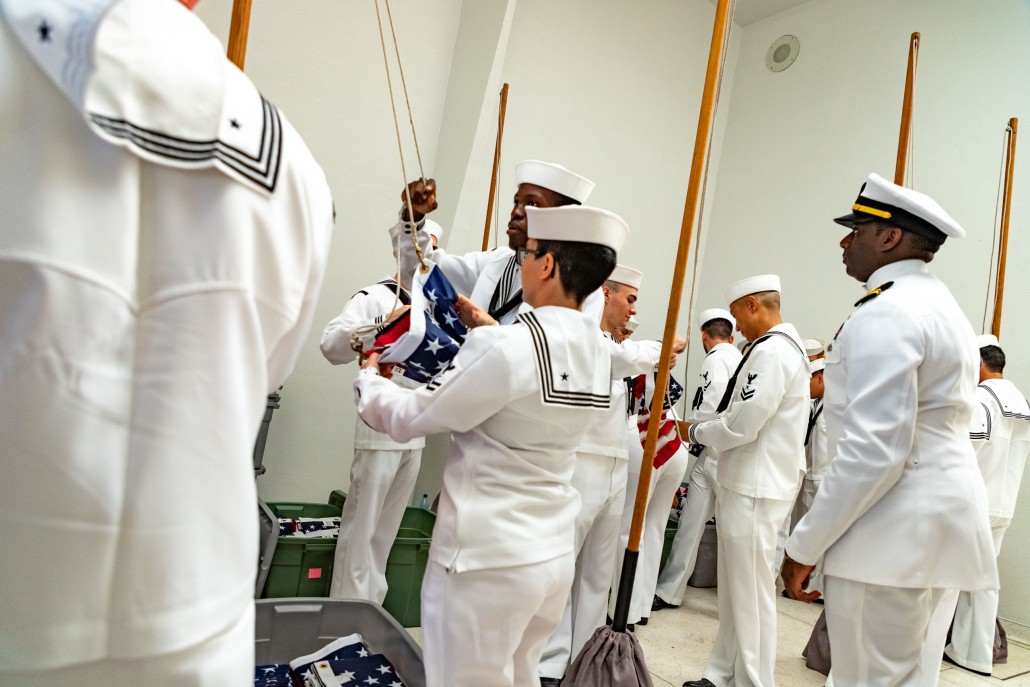 Pearl Harbor Day Dec th Arizona Memorial Sailors Hoisting Flags Oahu