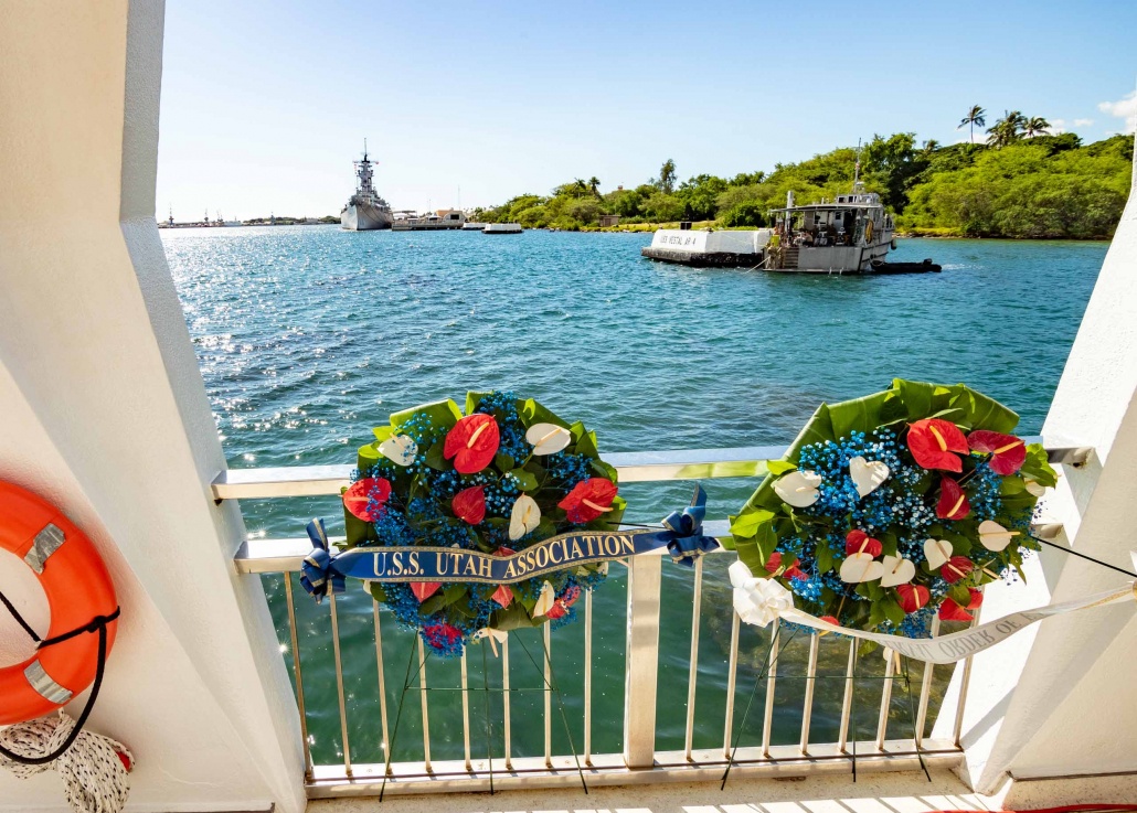 Pearl Harbor Day Dec th Arizona Memorial Wreaths and Navy Internment Boat Oahu