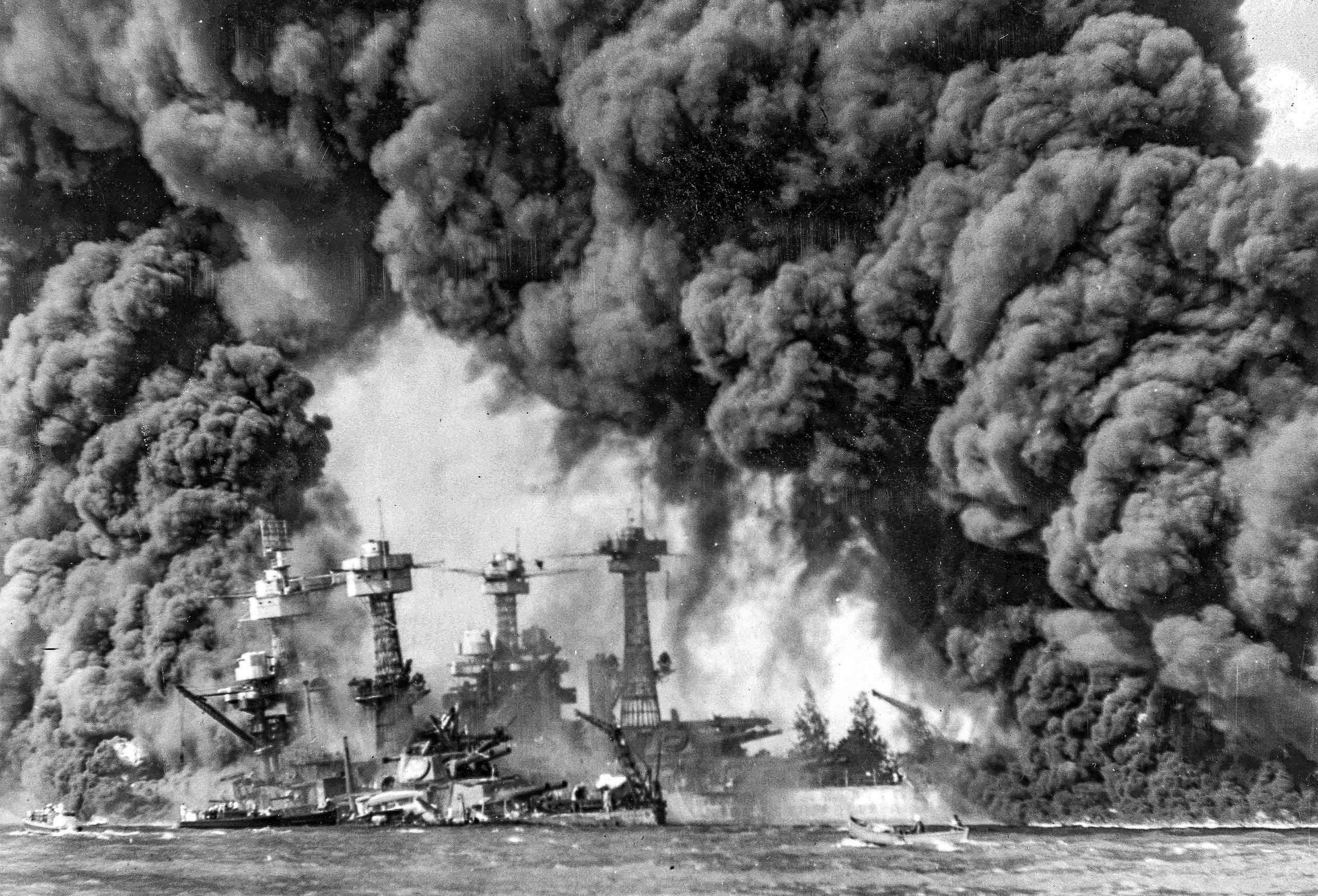 Burning-Ships-at-Pearl-Harbor-National-Archive