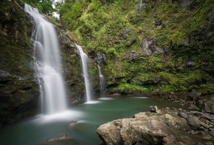 three bears falls along the road to hana on maui in hawaii