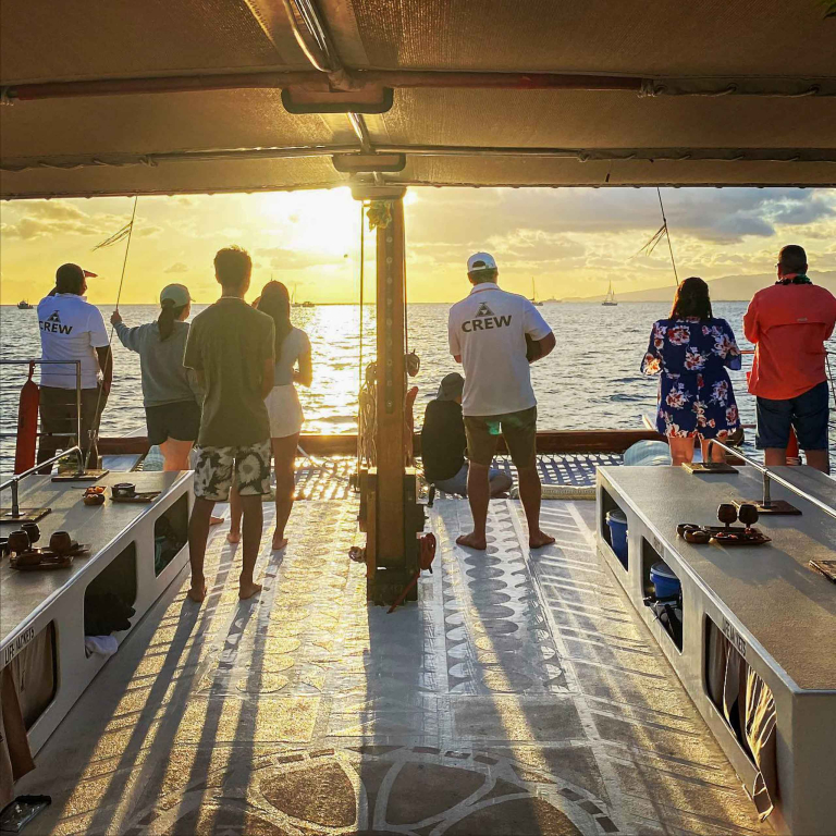 Kamoaul Sunset Cruise On A Traditional Sailing Canoe Guests On Board