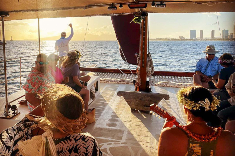 Kamoauli Traditional Polynesian Sailing Canoe Sunset People Gathering
