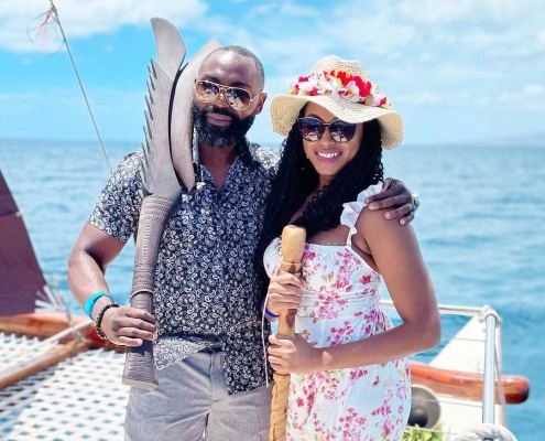 sweet couple on a traditional polynesian sailing canoe kamoauli