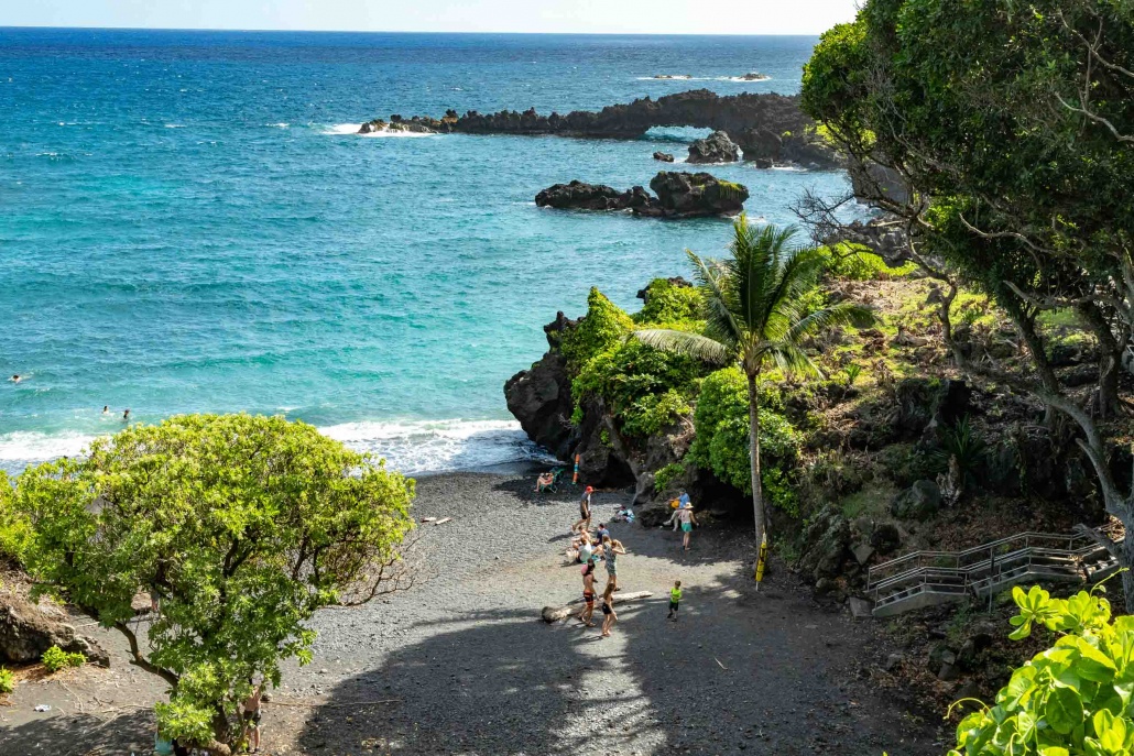 Black Sand Beach Stairs and Arch Road to Hana Maui